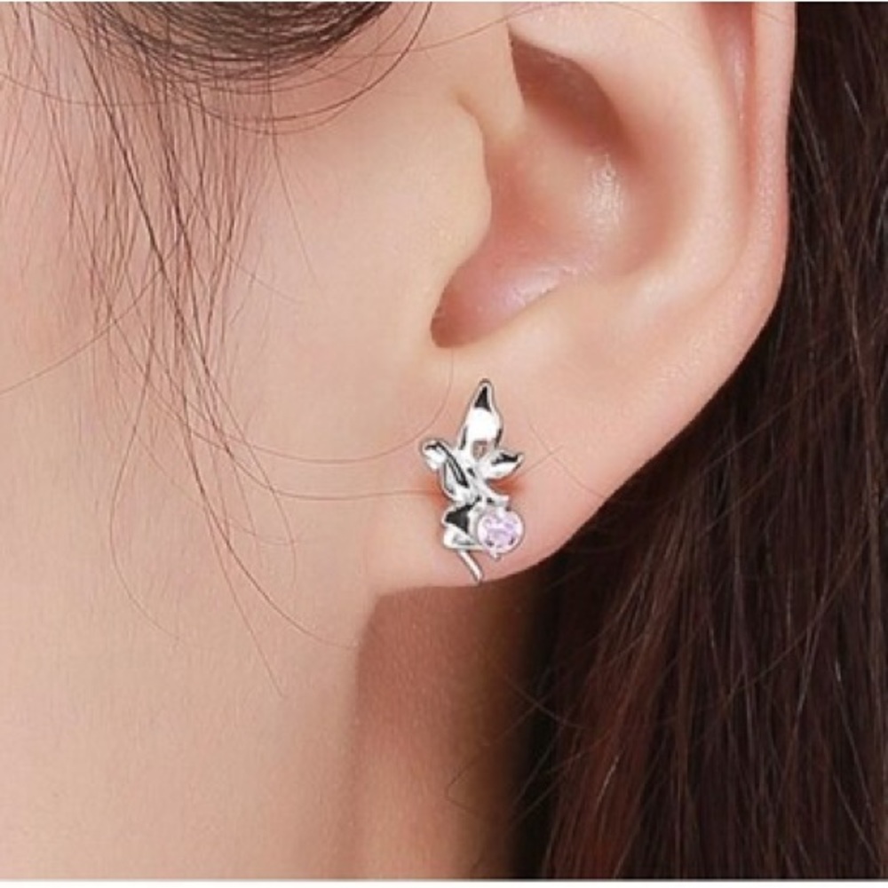 925 Sterling Silver Flower Fairy Pink CZ Stud Earrings for Women - Picture 4 of 6